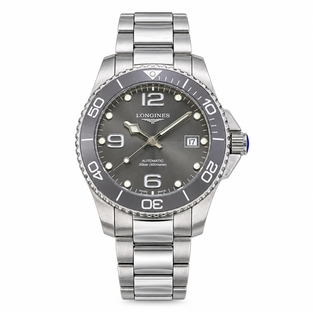 Longines HydroConquest Grey Dial Ceramic Bezel Steel Dive Watch