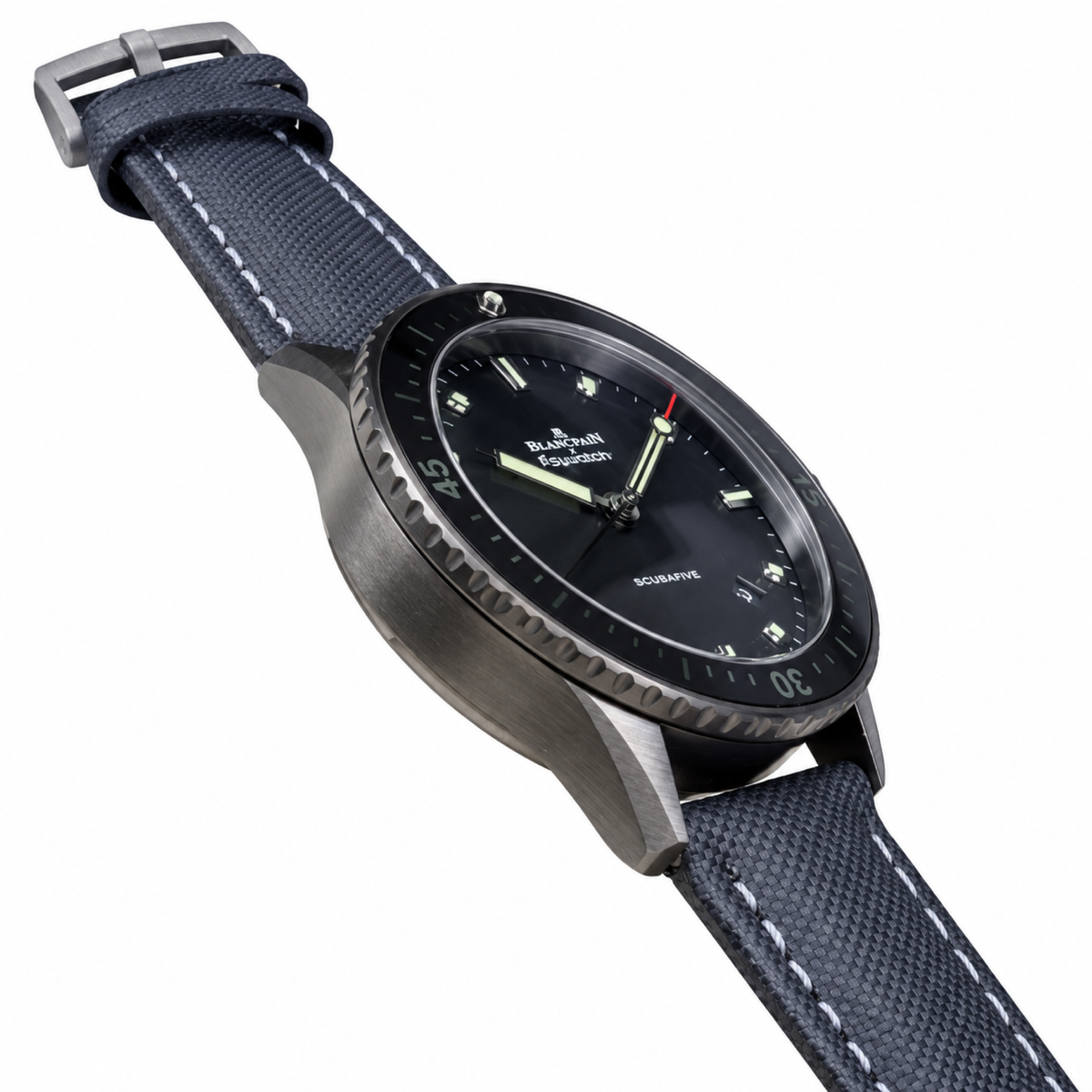 Blancpain Fifty Fathoms Bathyscaphe All-Black Ceramic Bezel Grey Fabric Diver Watch