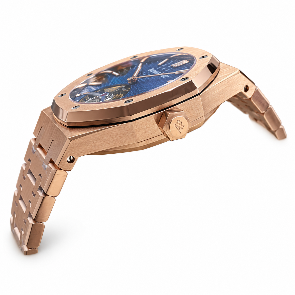 Audemars Piguet Royal Oak Tourbillon Rose Gold Blue Dial Bracelet