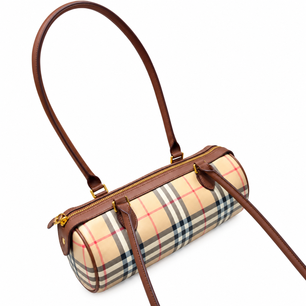Burberry Heritage Check Barrel Shoulder Bag