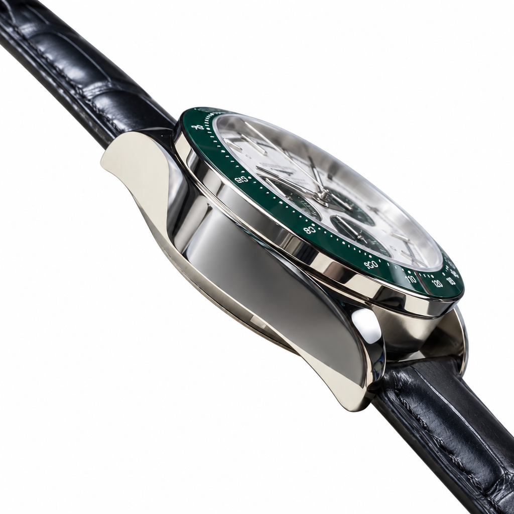 Longines Conquest Chronograph – Green Bezel Black Leather Strap
