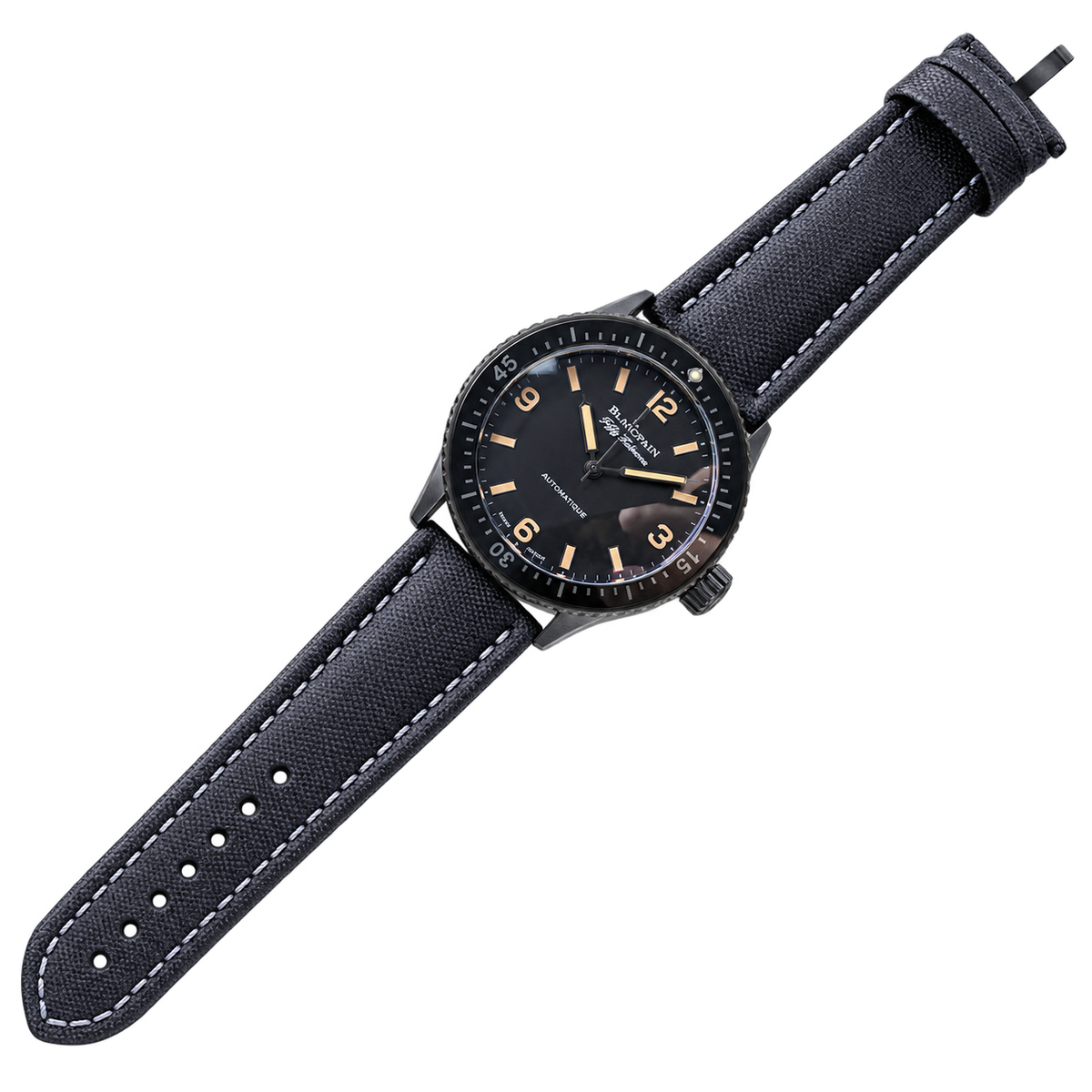 Blancpain Fifty Fathoms Bathyscaphe Black Dial Vintage Canvas Watch