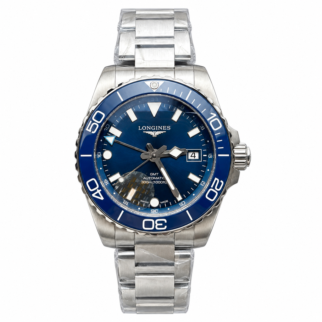 Longines HydroConquest GMT Automatic blue dial blue ceramic bezel stainless steel bracelet 300m