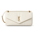 Saint Laurent YSL Calypso envelope chain crossbody bag in cream off-white grained calfskin leather with gold YSL monogram