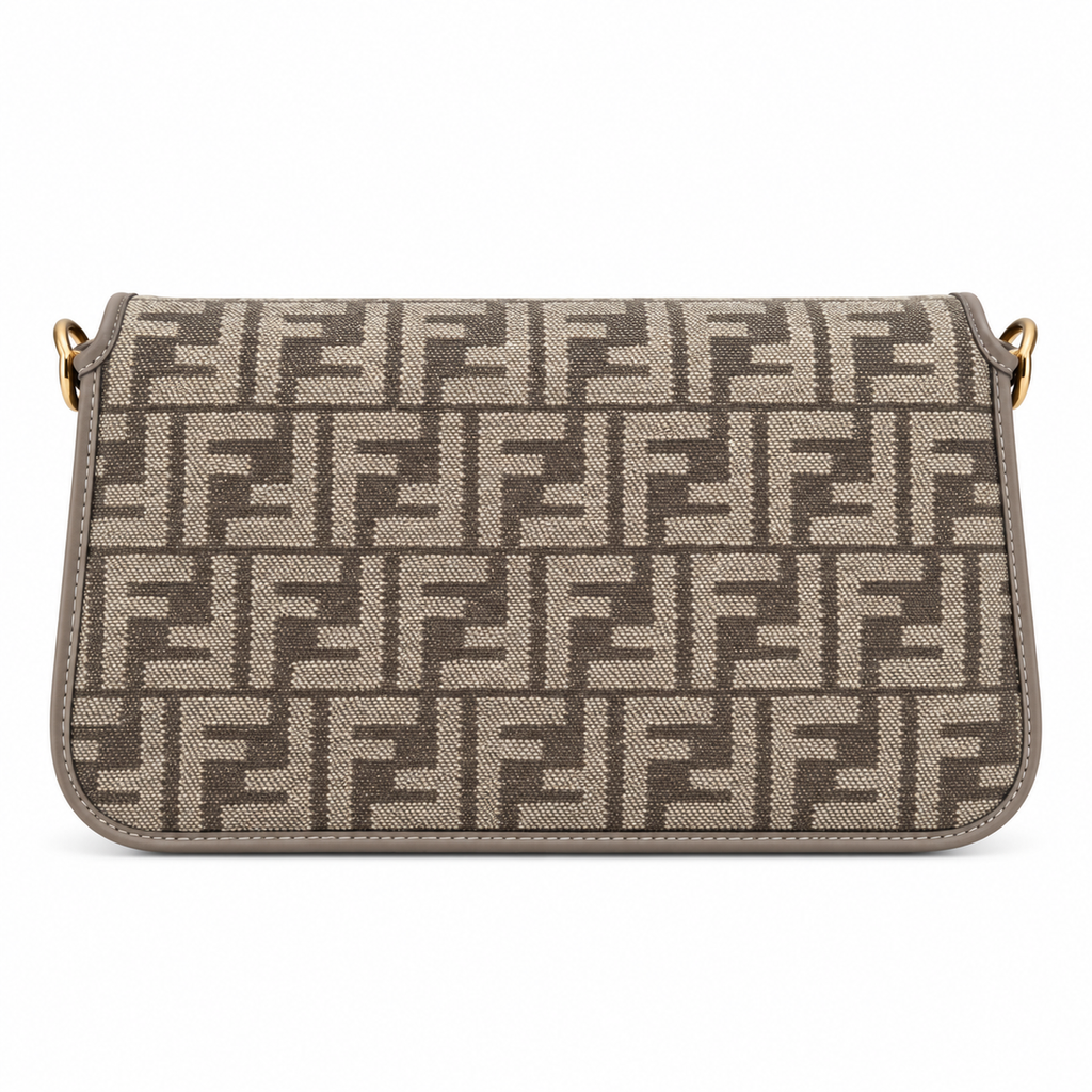 Fendi FF Shoulder Bag – Jacquard Canvas & Leather Trim, Flap Closure, 24cm
