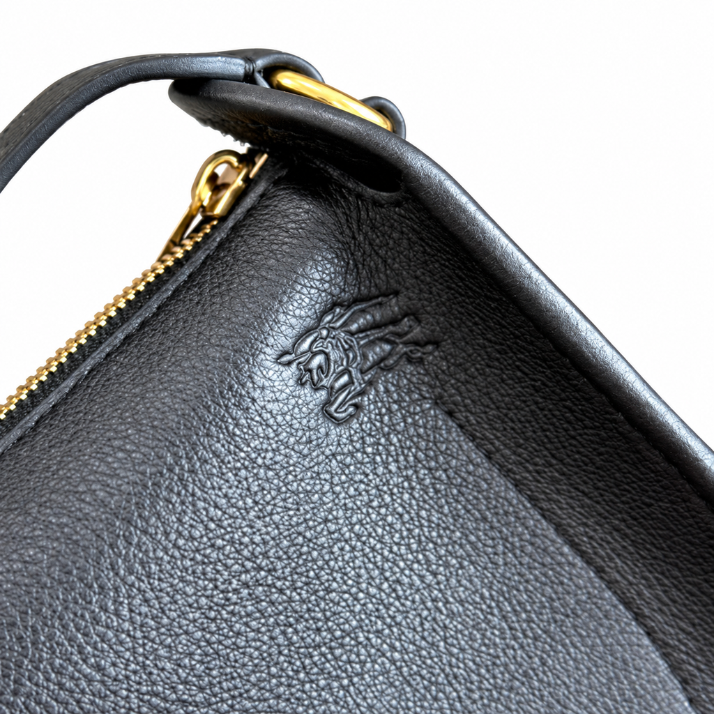 Burberry Black Saddle Bag with Heritage Check Strap