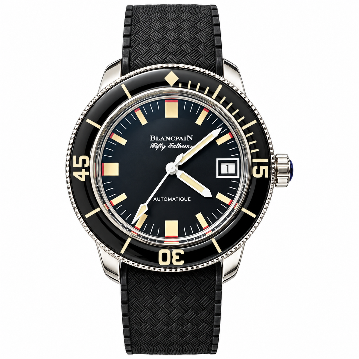 Blancpain Fifty Fathoms Black Dial Vintage Gold Indices Rubber Diver Watch