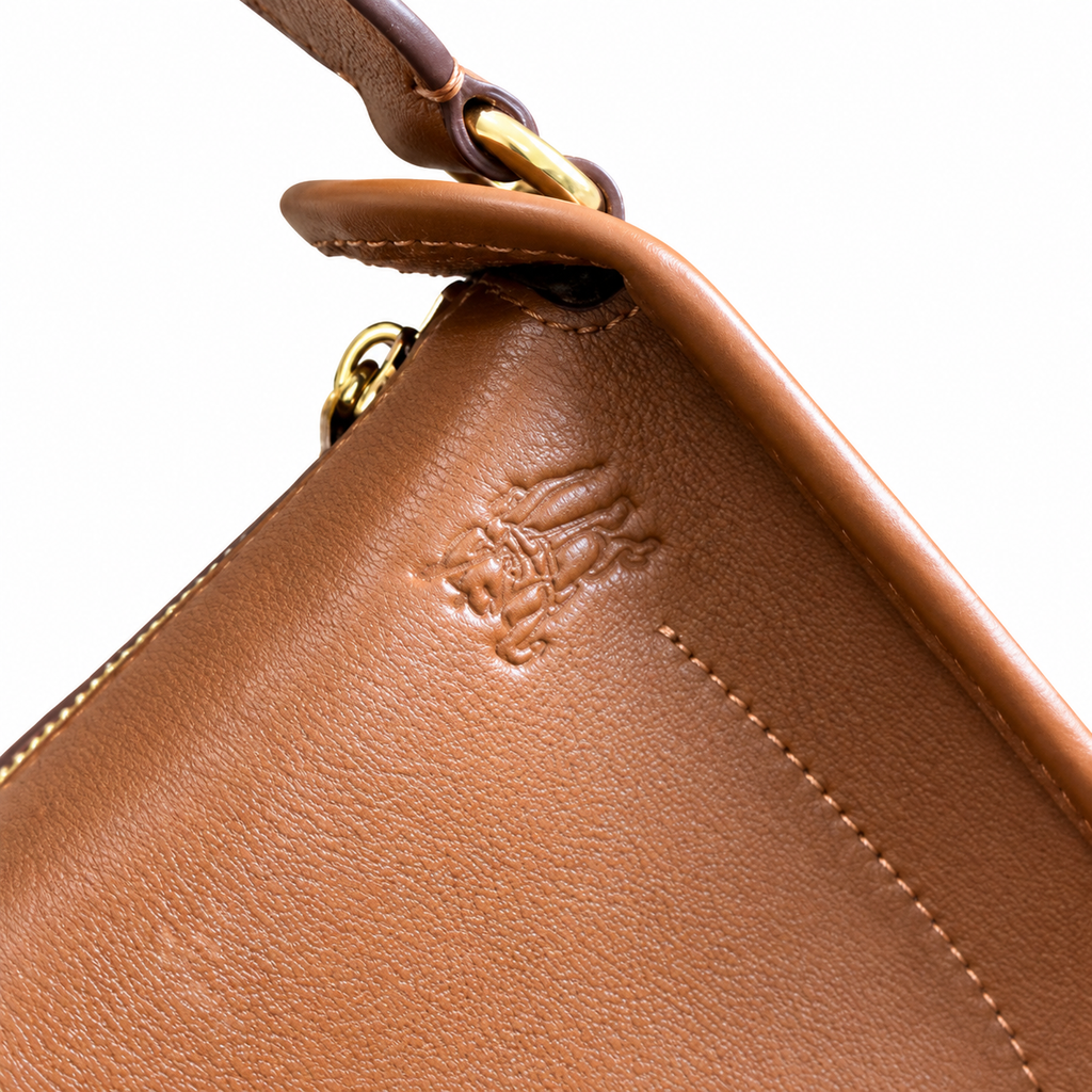 Burberry Cognac Saddle Bag with Heritage Check Strap