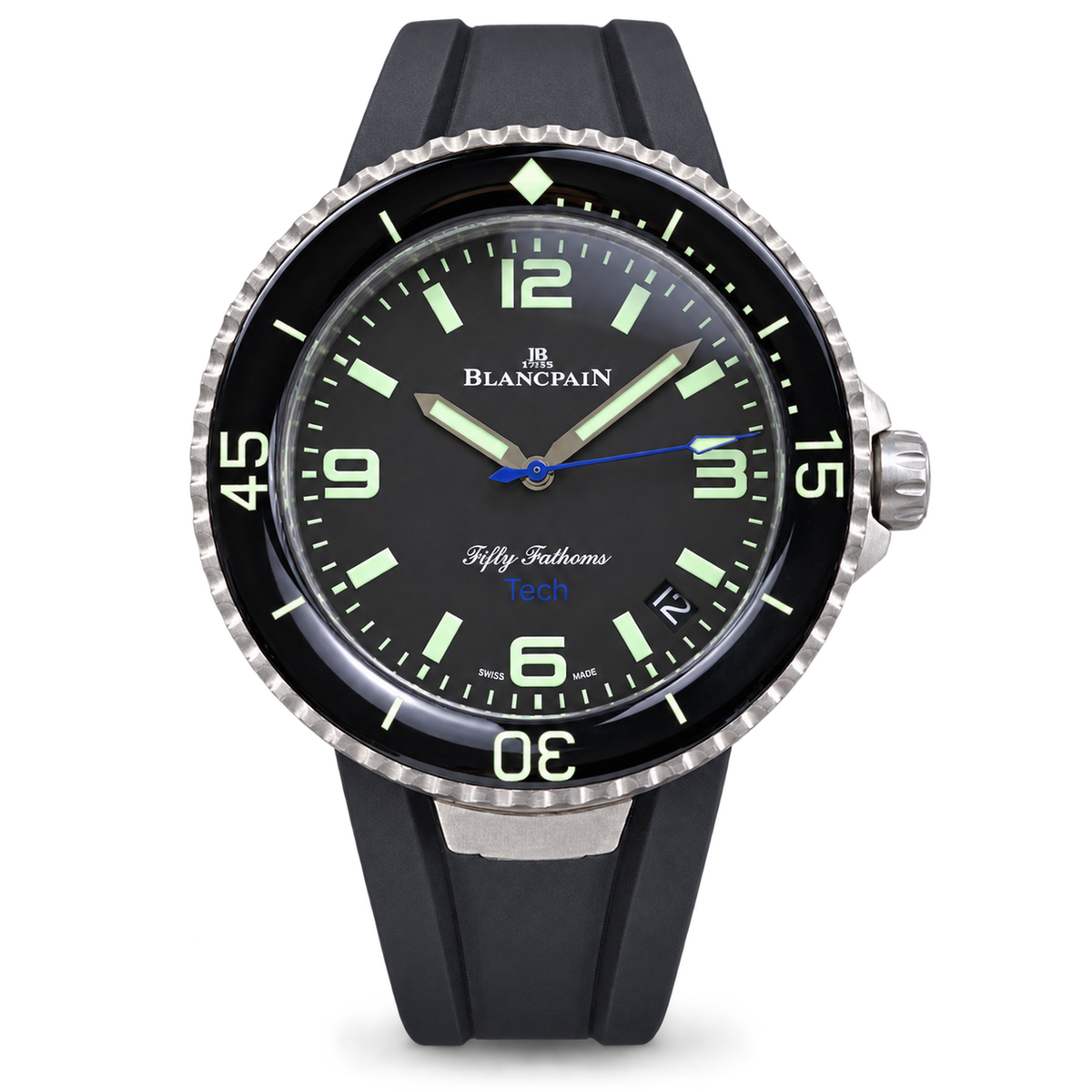 Blancpain Fifty Fathoms Tech dive watch with black dial and rubber strap