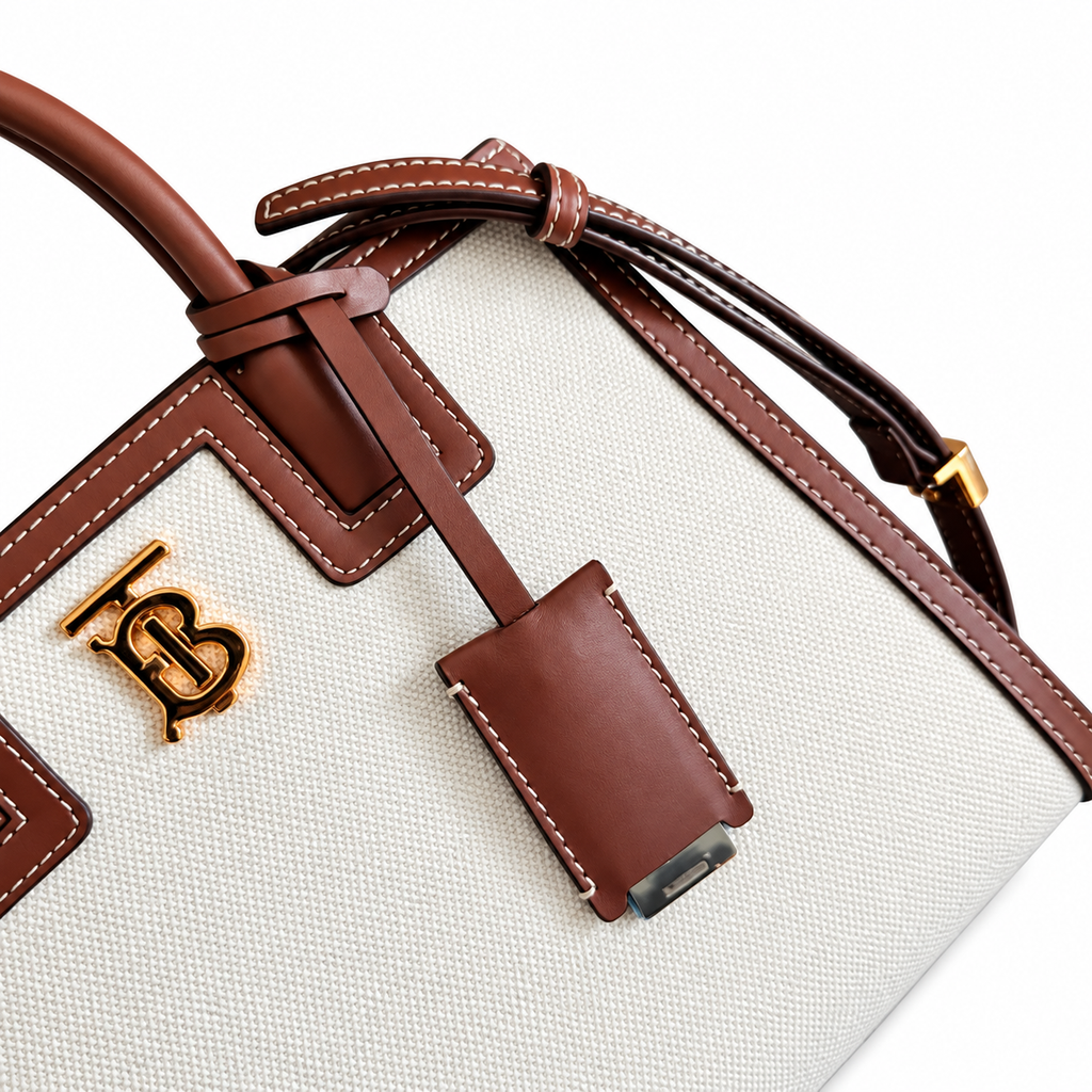 Burberry Ivory & Brown Monogram Top Handle Bag