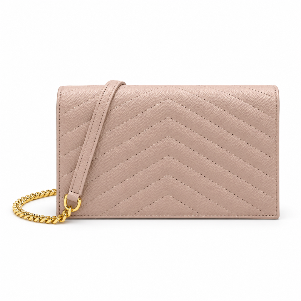 YSL Saint Laurent Envelope Chain Wallet in Powder Pink Matelassé Leather