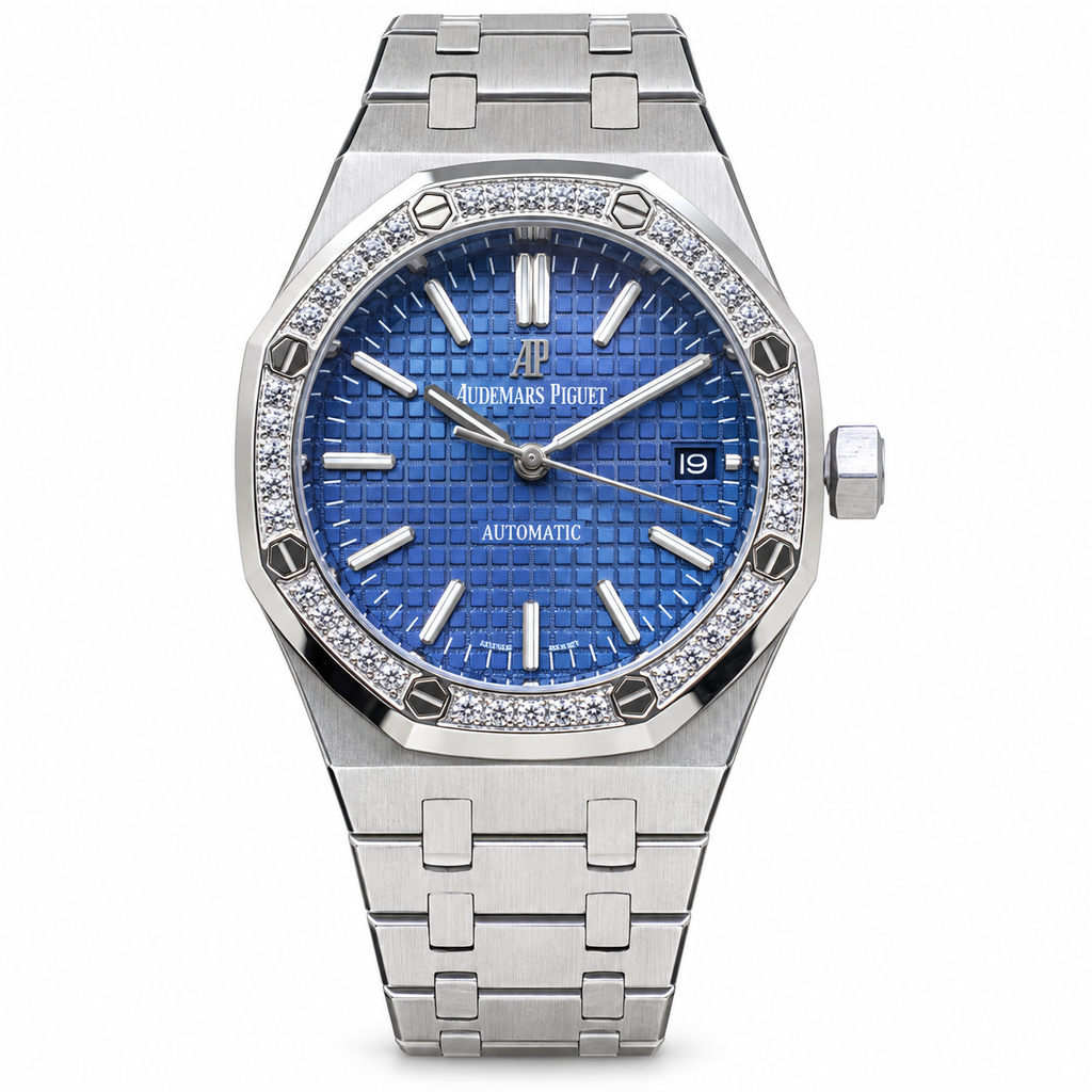 Audemars Piguet Royal Oak Automatic Diamond Set Bezel Blue Petite Tapisserie Dial Stainless Steel Bracelet