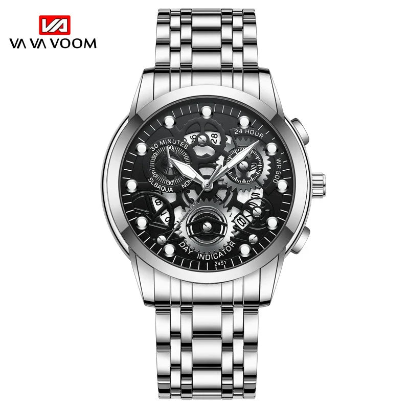 NAVIFORCE Men's Skeleton Chronograph – Gold Black Dial Steel