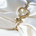 Women's Heart-Shaped Charm Bracelet Watch 37mm | Gold Fairy & Floral Chain Timepiece