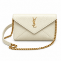 YSL Saint Laurent Gaby Envelope Bag White Grained Leather Gold Chain